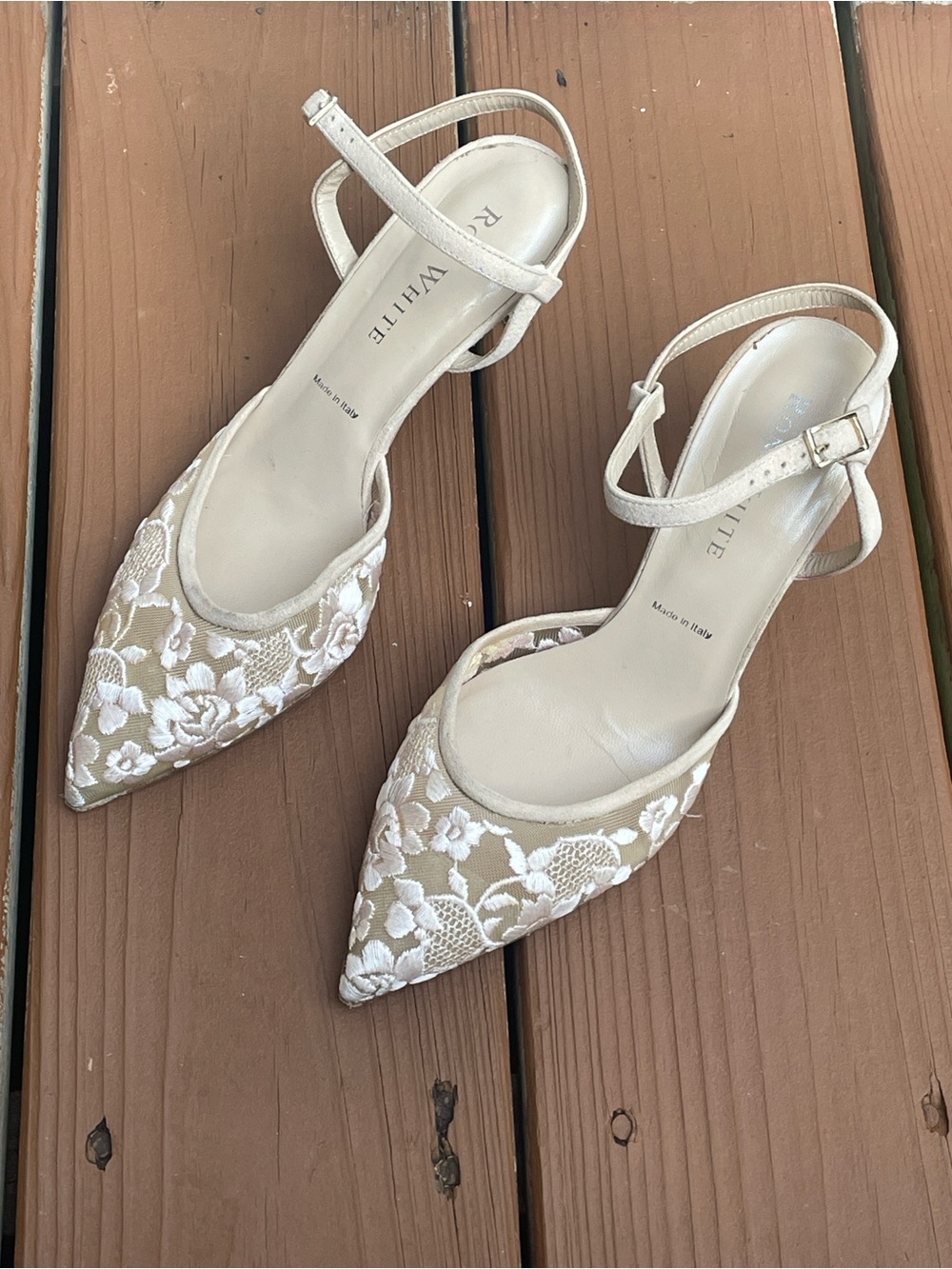 Ron White Floral Lace Bridal Heels Ivory Made in Italy Size 36